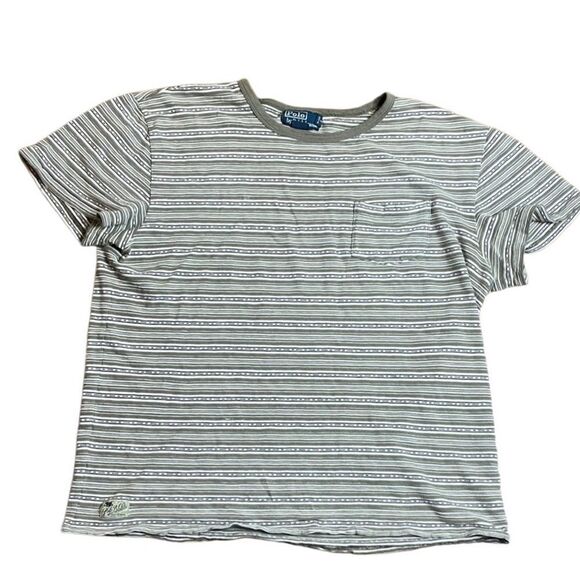 90s Vintage Polo Ralph Lauren Tan and Green Striped Tshirt Large - Picture 1 of 7